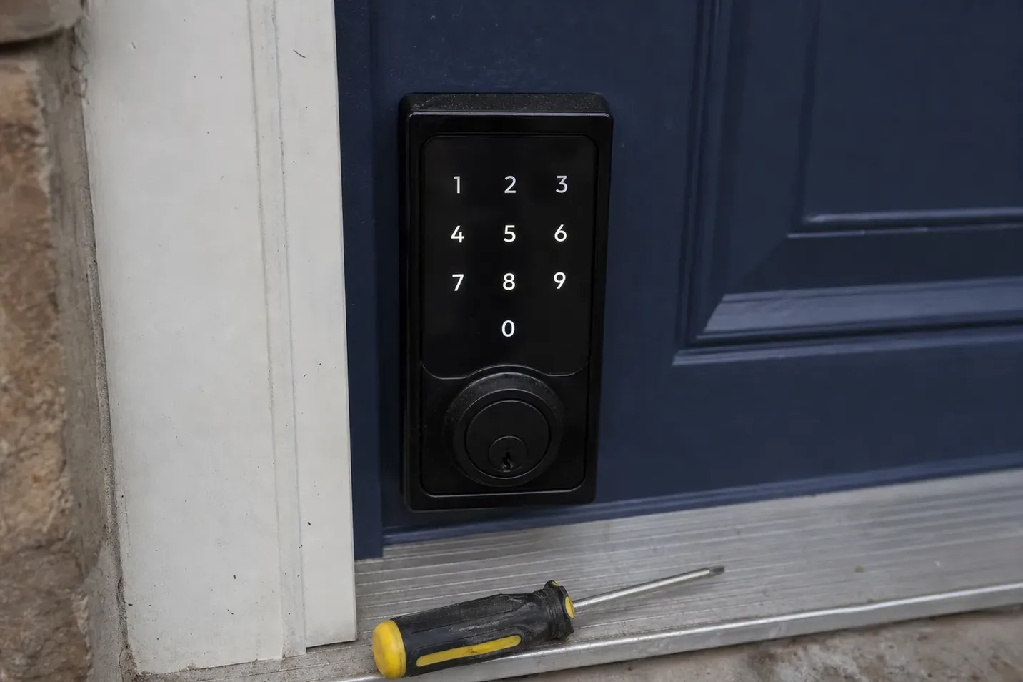 Keypad deadbolt fitted to a front door