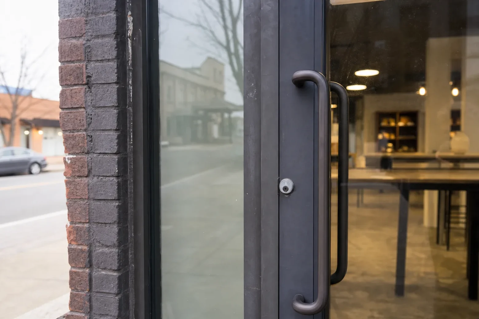 Glass entrance door of a local business