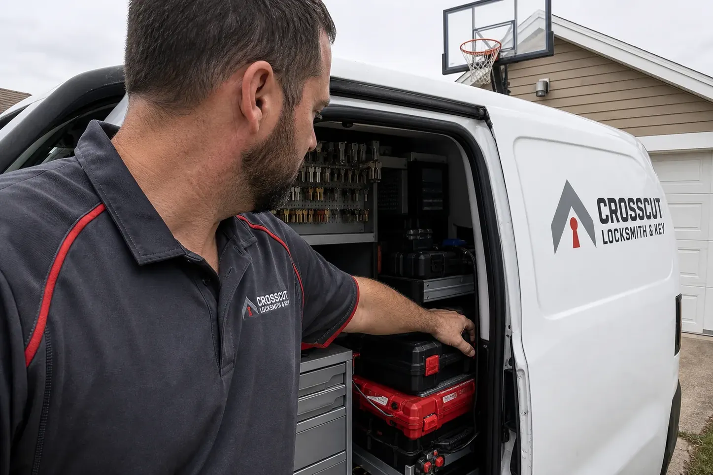 The Crosscut Locksmith & Key service van, stocked for lockouts and key cutting in Greenville