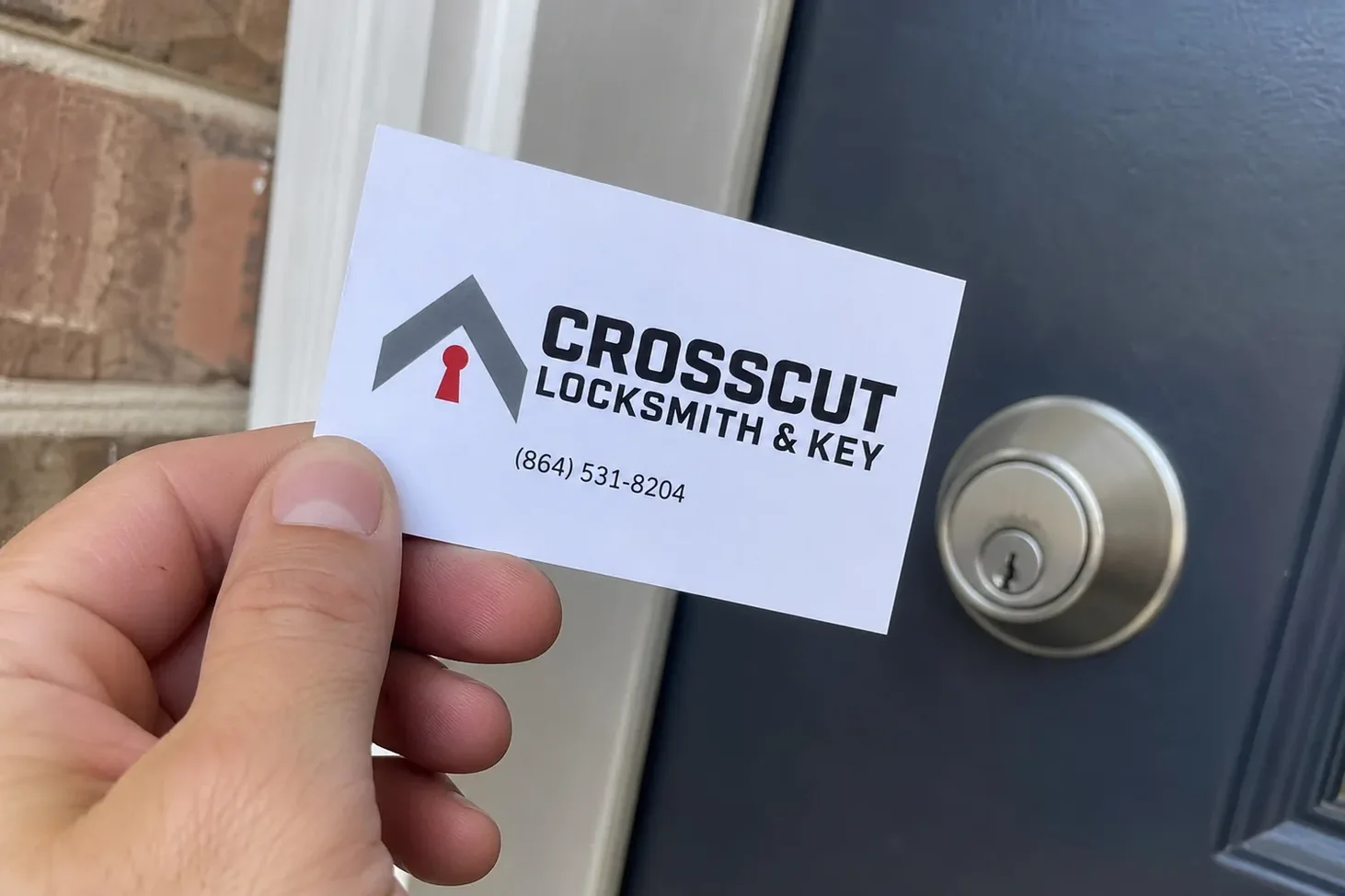 Crosscut Locksmith & Key card at a job in Greenville